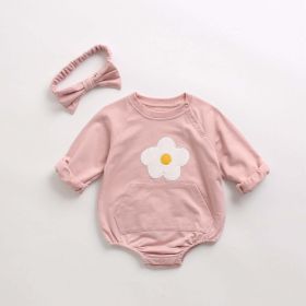 Baby Girl Solid Color Floral Embroidered Design Onesies With Pocket (Size/Age: 80 (9-12M))