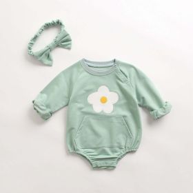 Baby Girl Solid Color Floral Embroidered Design Onesies With Pocket (Size/Age: 66 (3-6M))