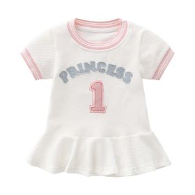Baby Girl 1pcs Logo Graphic Graphic Side & Neck Striped Design Ruffle Hem Baseball Dress (Size/Age: 110 (3-5Y))