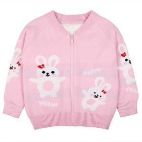 Baby Girl Cartoon Bunny Graphic Zipper Front Design Knit Coat (Size/Age: 110 (3-5Y))