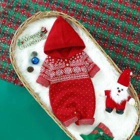 Baby Boy And Girl Christmas Print Pattern Knit Hooded Jumpsuits (Size/Age: 80 (9-12M))