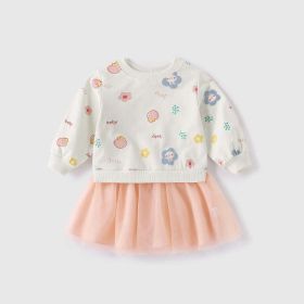 Baby Girl Cartoon Print Pattern Mesh Patchwork Design Hoodie Dress (Size/Age: 100 (2-3Y))