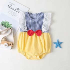 Baby Girl Plaid Pattern Lace Patchwork Bow Sleeveless Princess Onesies In Summer (Size/Age: 73 (6-9M))