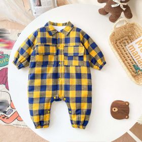 Baby Boy Plaid Pattern Snap Button Front Long-sleeved Thick Rompers (Size/Age: 80 (9-12M))