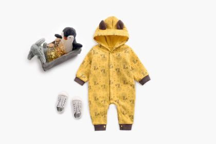 Baby Cartoon Animal Graphic Snap Button Thick Rompers With Hat (Size/Age: 90 (12-24M))