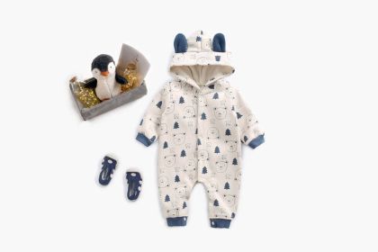 Baby Cartoon Animal Graphic Snap Button Thick Rompers With Hat (Size/Age: 80 (9-12M))