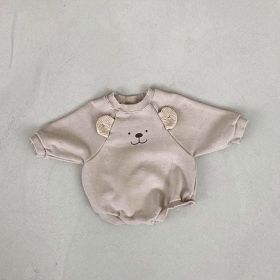 Baby Bear Print Pattern Ears Patch Design Hoodie Onesies (Size/Age: 80 (9-12M))
