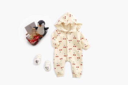 Baby Girl Allover Cherry Print Ruffle Design Single Breasted Romper (Size/Age: 100 (2-3Y))
