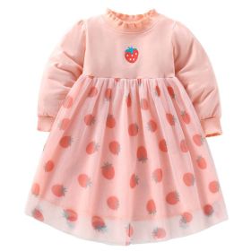 Baby Girl Strawberries Pattern Mesh Overlay Design Beautiful Dress (Size/Age: 90 (12-24M))