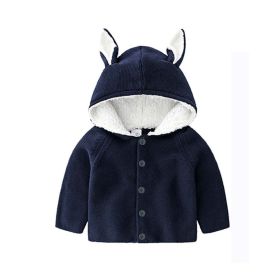 Baby Solid Color Bunny Ear Patched Hat Design Button Front Knitted Sweater Cardigan (Size/Age: 100 (2-3Y))
