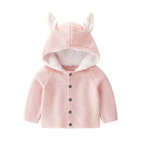 Baby Solid Color Bunny Ear Patched Hat Design Button Front Knitted Sweater Cardigan (Size/Age: 90 (12-24M))