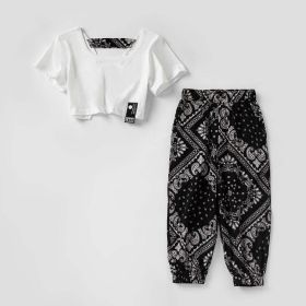 Girl Solid Color Backless Design Tops Combo Floral Pants Sets (Size/Age: 130 (7-8Y))