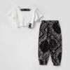 Girl Solid Color Backless Design Tops Combo Floral Pants Sets