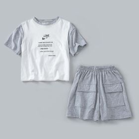 Letters Print Patchwork Design T-Shirt Combo Shorts 2-Pieces Sets (Size/Age: 150 (10-12Y))