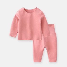 Baby 2pcs Solid Color Longsleeve Shirt And Pants Warm Winter Sets Pajamas (Color: pink)