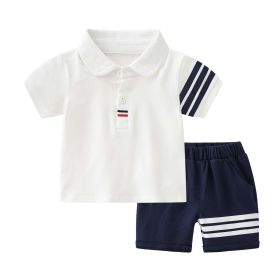 Baby Boy 1pcs Side Striped Design Quarter Button Lapel T-Shirt Combo Medium Pants Sets (Size/Age: 80 (9-12M))