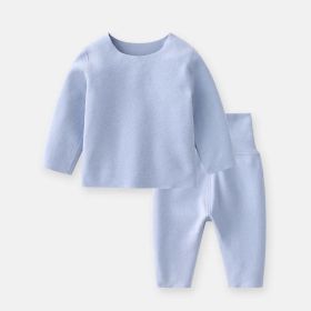 Baby 2pcs Solid Color Longsleeve Shirt And Pants Warm Winter Sets Pajamas (Color: Blue)