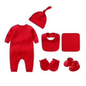 Newborn Solid Color Romper Hat; Bib; Gloves; Footwear; Square Scarf Sets (Size/Age: 59 (0-3M))