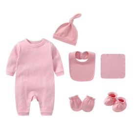 Newborn Solid Color Romper Hat; Bib; Gloves; Footwear; Square Scarf Sets (Size/Age: 66 (3-6M))