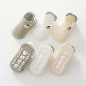 Kid Embroidered Pattern Color Matching Design Non-Slip Socks 1 Lot =3 Pairs (Size/Age: M (1-3Y))