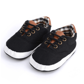 Solid color casual lace soft bottom baby canvas shoes baby shoes toddler shoes (Color: Black)