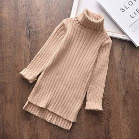 2022 New Girl Sweater Clothes Children Winter Dress Bow Doll Collar Clothes Coat Casual Dress Sweater Christmas Girls Suits (Color: AH2029khaki)