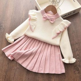 2022 New Girl Sweater Clothes Children Winter Dress Bow Doll Collar Clothes Coat Casual Dress Sweater Christmas Girls Suits (Color: AH842pink)