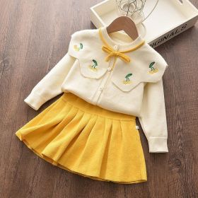 2022 New Girl Sweater Clothes Children Winter Dress Bow Doll Collar Clothes Coat Casual Dress Sweater Christmas Girls Suits (Color: AH839 Yellow)