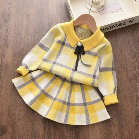 2022 New Girl Sweater Clothes Children Winter Dress Bow Doll Collar Clothes Coat Casual Dress Sweater Christmas Girls Suits (Color: AH941yellow)