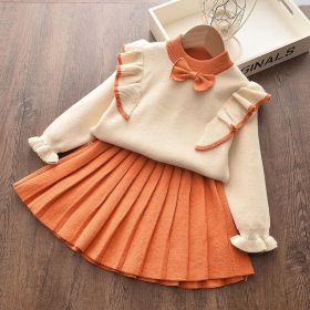 2022 New Girl Sweater Clothes Children Winter Dress Bow Doll Collar Clothes Coat Casual Dress Sweater Christmas Girls Suits (Color: AH842orange)