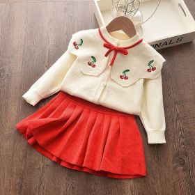 2022 New Girl Sweater Clothes Children Winter Dress Bow Doll Collar Clothes Coat Casual Dress Sweater Christmas Girls Suits (Color: AH839 Red)