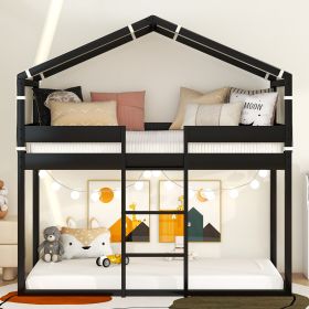 Twin Over Twin Bunk Bed Wood Bed with Tent (Color: Espresso)