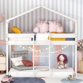 Twin Over Twin Bunk Bed Wood Bed with Tent (Color: White)
