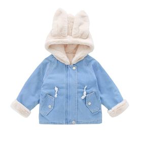 Girls' Denim Jacket Girls' Baby Plus Velvet Thickening (Option: Blue-110cm)