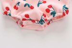 Baby Girl Allover Cherry Pattern Lantern Sleeves Triangle Bodysuit Onesies