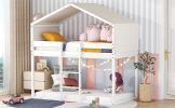 Twin Over Twin Bunk Bed Wood Bed with Tent