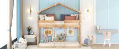 Twin Over Twin Bunk Bed Wood Bed with Tent