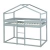 Twin Over Twin Bunk Bed Wood Bed with Tent