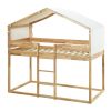 Twin Over Twin Bunk Bed Wood Bed with Tent