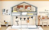 Twin Over Twin Bunk Bed Wood Bed with Tent