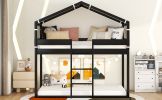Twin Over Twin Bunk Bed Wood Bed with Tent