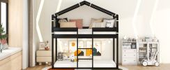 Twin Over Twin Bunk Bed Wood Bed with Tent