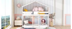 Twin Over Twin Bunk Bed Wood Bed with Tent