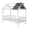 Twin Size Wood House Bed with Fence