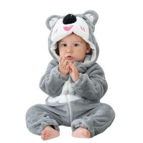 Kid Animal One-piece Pajamas Flannel Jumpsuit Children Cute Fleece Warm Thick Outdoor Wear Soft Spring Autumn Winter Zipper Baby (Color: Gray Koala)
