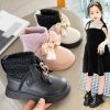 2021 Birthday Party Baby Shoes Girls Bow-knot Velvet Socks Shoes for Children Winter Princess Wedding Party Leather Shoes E10064