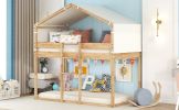 Twin Over Twin Bunk Bed Wood Bed with Tent