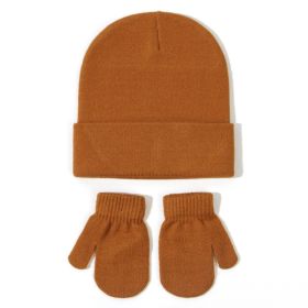 All-matching Solid Color Baby Knitted Hat Gloves Suit (Option: 8 Caramel-S)