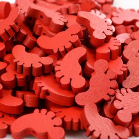 Cartoon Color Cute Little Feet Wooden Bead Children's Handmade Bead Material Jewelry Pendant Accessories (Option: Red-30 Bags)