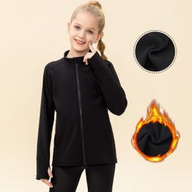 Kids' Warm Yoga Suit Zipper Running (Option: Black-120cm)